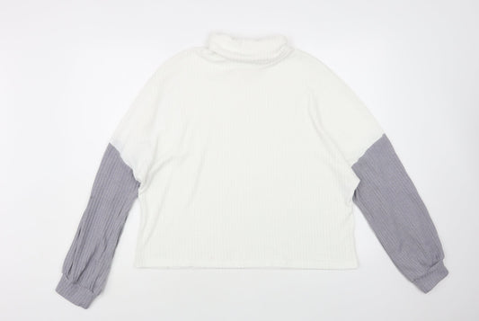 SheIn Womens White Roll Neck Acrylic Pullover Jumper Size L