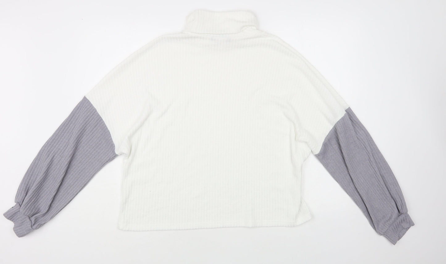 SheIn Womens White Roll Neck Acrylic Pullover Jumper Size L