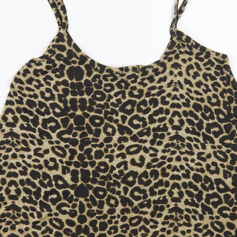 Re Tech UK Womens Brown Animal Print Viscose Camisole Blouse Size M Round Neck