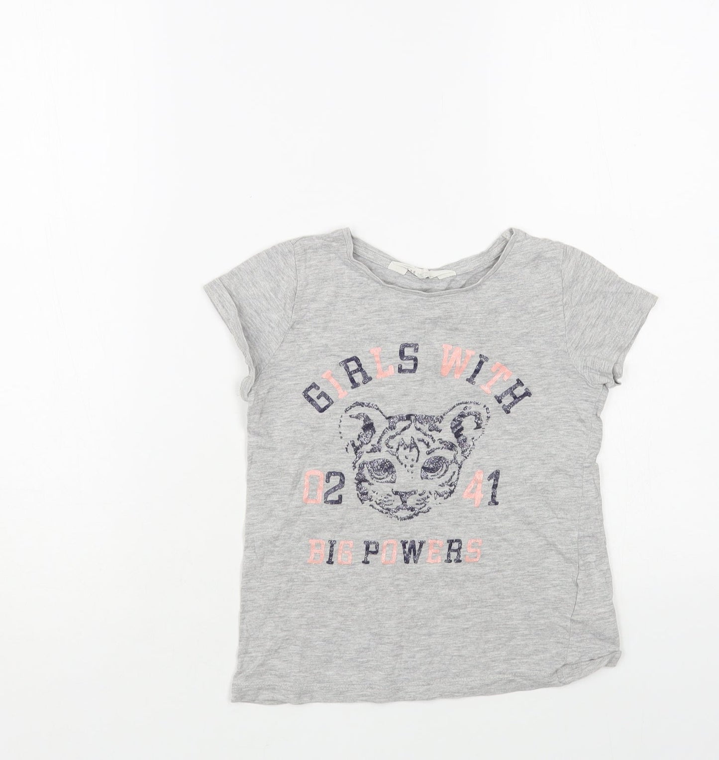 H&M Girls Grey Cotton Pullover T-Shirt Size 6-7 Years Crew Neck Pullover