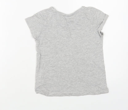 H&M Girls Grey Cotton Pullover T-Shirt Size 6-7 Years Crew Neck Pullover