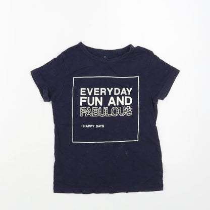 NEXT Girls Blue Cotton Basic T-Shirt Size 7 Years Crew Neck Pullover - Fun And Fabulous