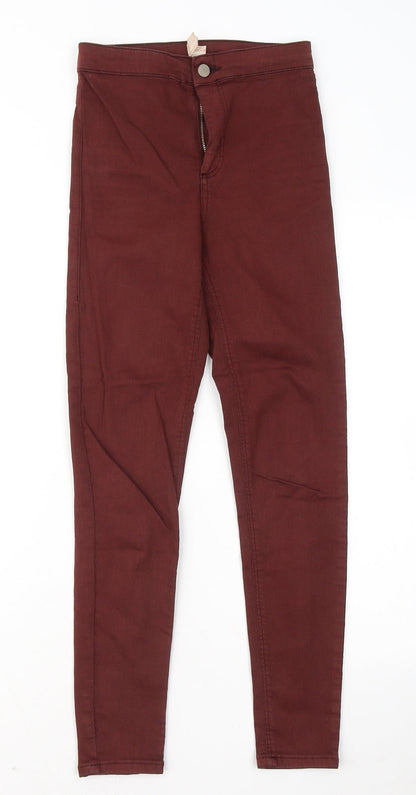 Topshop Womens Red Cotton Jegging Trousers Size 25 in L30 in Regular