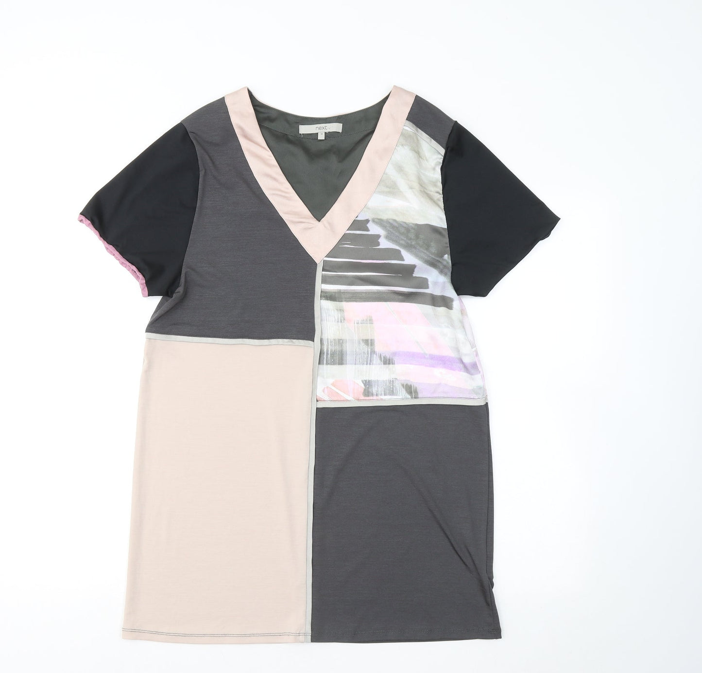 NEXT Womens Multicoloured Polyester Basic T-Shirt Size 10 V-Neck