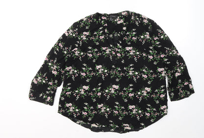 Atmosphere Womens Black Floral Viscose Basic Button-Up Size 14 V-Neck