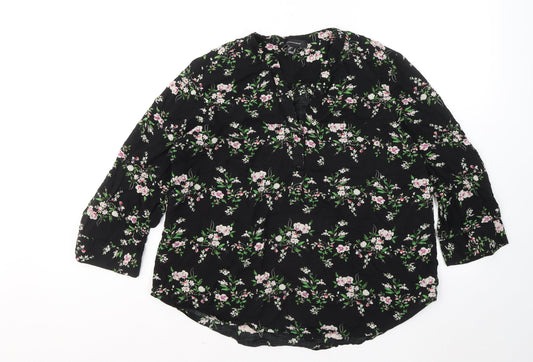 Atmosphere Womens Black Floral Viscose Basic Button-Up Size 14 V-Neck