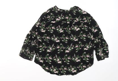 Atmosphere Womens Black Floral Viscose Basic Button-Up Size 14 V-Neck