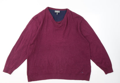 Peter Gribby Mens Purple V-Neck Cotton Pullover Jumper Size 2XL