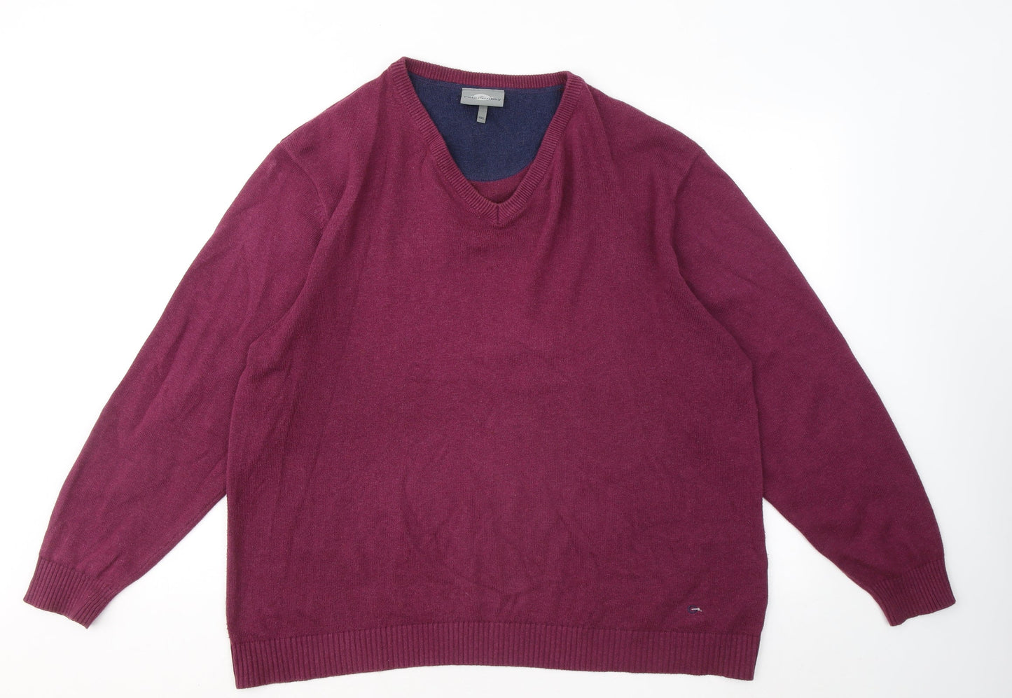 Peter Gribby Mens Purple V-Neck Cotton Pullover Jumper Size 2XL