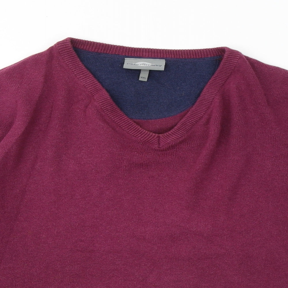 Peter Gribby Mens Purple V-Neck Cotton Pullover Jumper Size 2XL