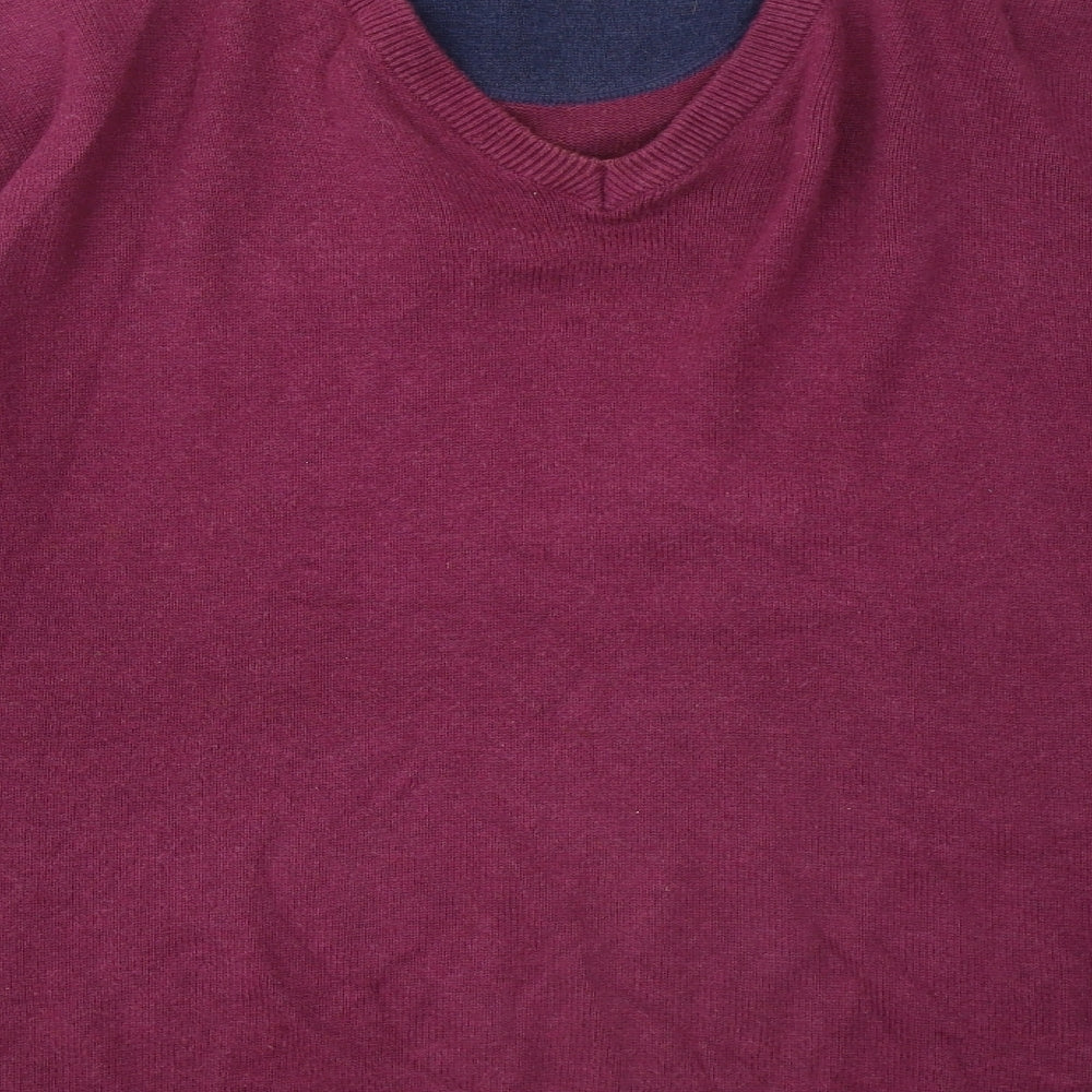 Peter Gribby Mens Purple V-Neck Cotton Pullover Jumper Size 2XL