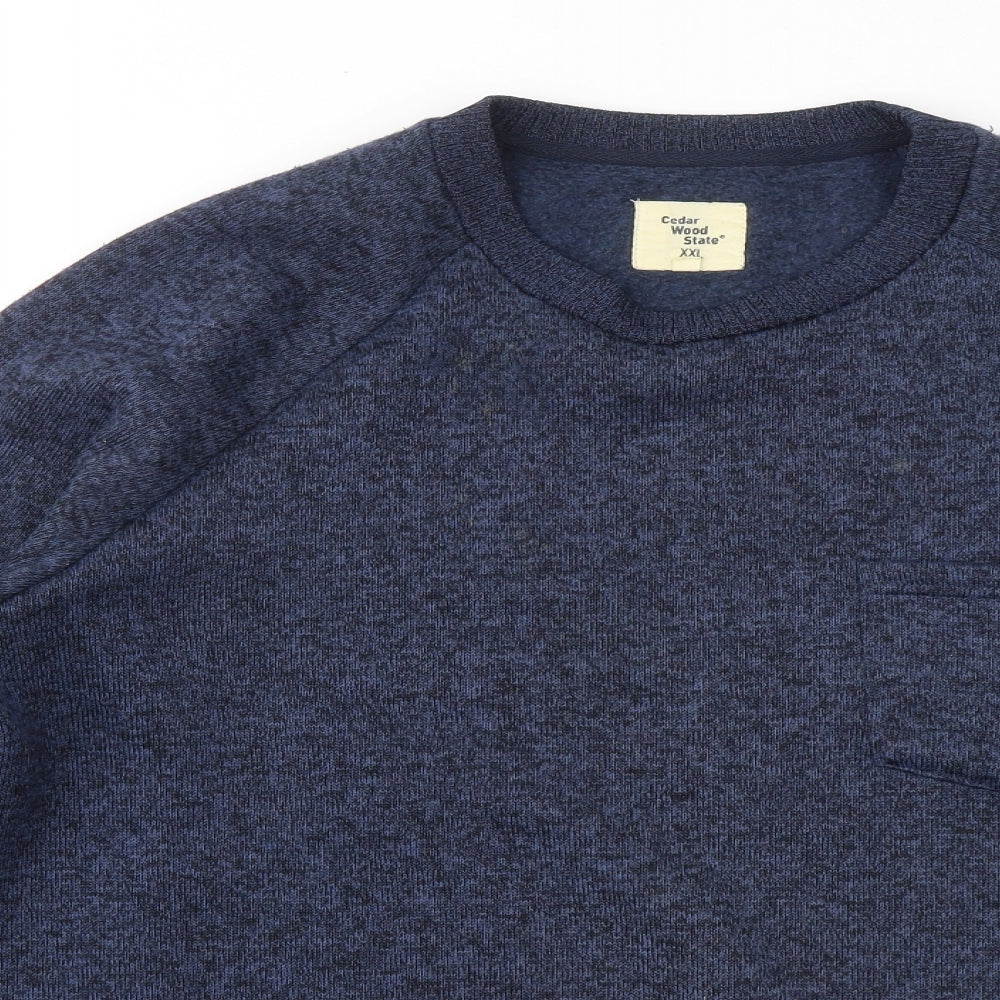 Cedar Wood State Mens Blue Round Neck Polyester Pullover Jumper Size 2XL