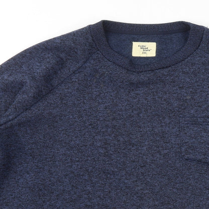 Cedar Wood State Mens Blue Round Neck Polyester Pullover Jumper Size 2XL