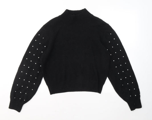 Divided by H&M Womens Black Mock Neck Geometric Acrylic Pullover Jumper Size M