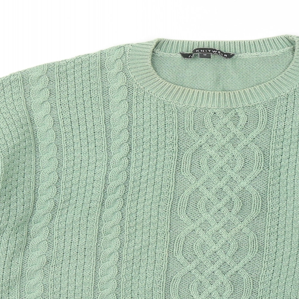 LOVE KNITWEAR Womens Green Round Neck Cotton Pullover Jumper Size 12
