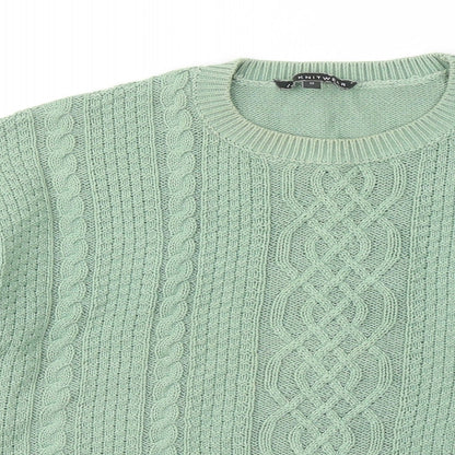 LOVE KNITWEAR Womens Green Round Neck Cotton Pullover Jumper Size 12