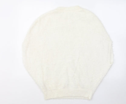 Atmosphere Womens White Round Neck Polyimide Pullover Jumper Size XS