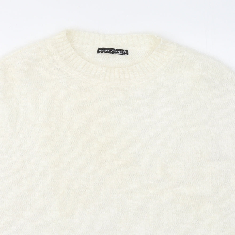Atmosphere Womens White Round Neck Polyimide Pullover Jumper Size XS