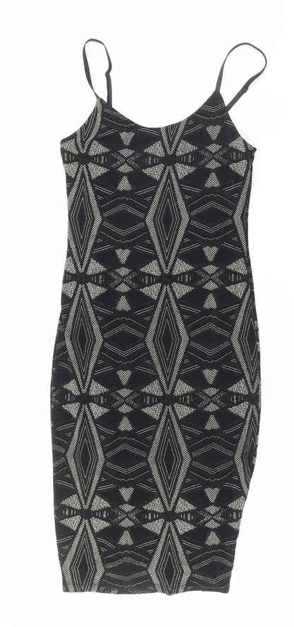 New Look Womens Black Nylon Bodycon Size 6 Scoop Neck