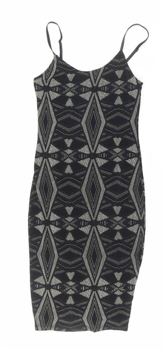 New Look Womens Black Nylon Bodycon Size 6 Scoop Neck