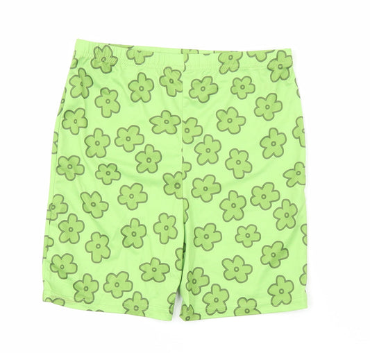 SheIn Womens Green Floral Polyester Compression Shorts Size S L3 in Regular