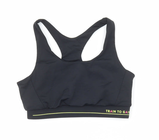 Workout Womens Black Polyamide Cropped T-Shirt Size XS Scoop Neck - Train to gain