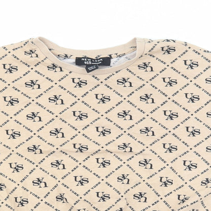 New Look Girls Brown Cotton Basic T-Shirt Size 10-11 Years Round Neck - New York