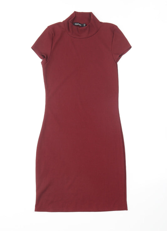 Boohoo Womens Purple Polyester Bodycon Size 8 Crew Neck