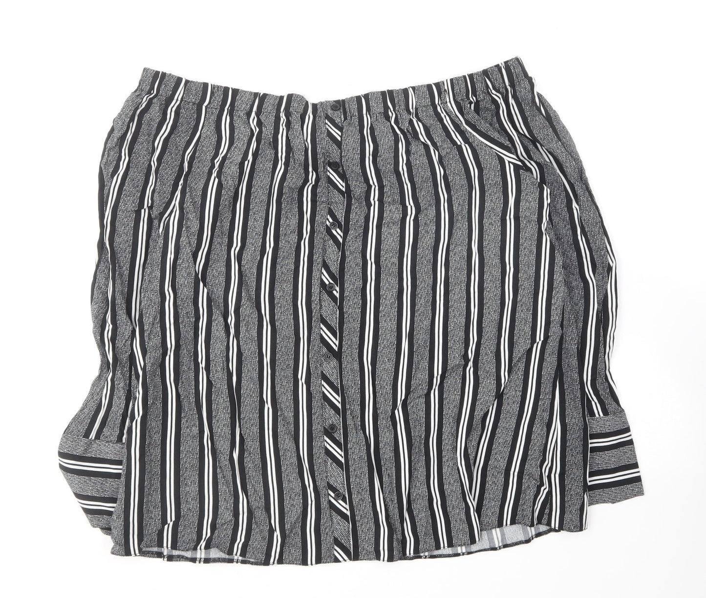 F&F Womens Black Striped Viscose Basic Blouse Size 14 Off the Shoulder