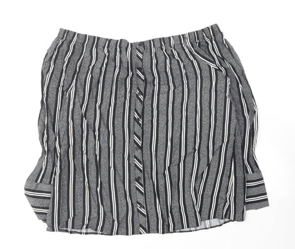 F&F Womens Black Striped Viscose Basic Blouse Size 14 Off the Shoulder