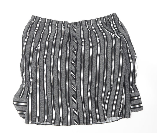 F&F Womens Black Striped Viscose Basic Blouse Size 14 Off the Shoulder