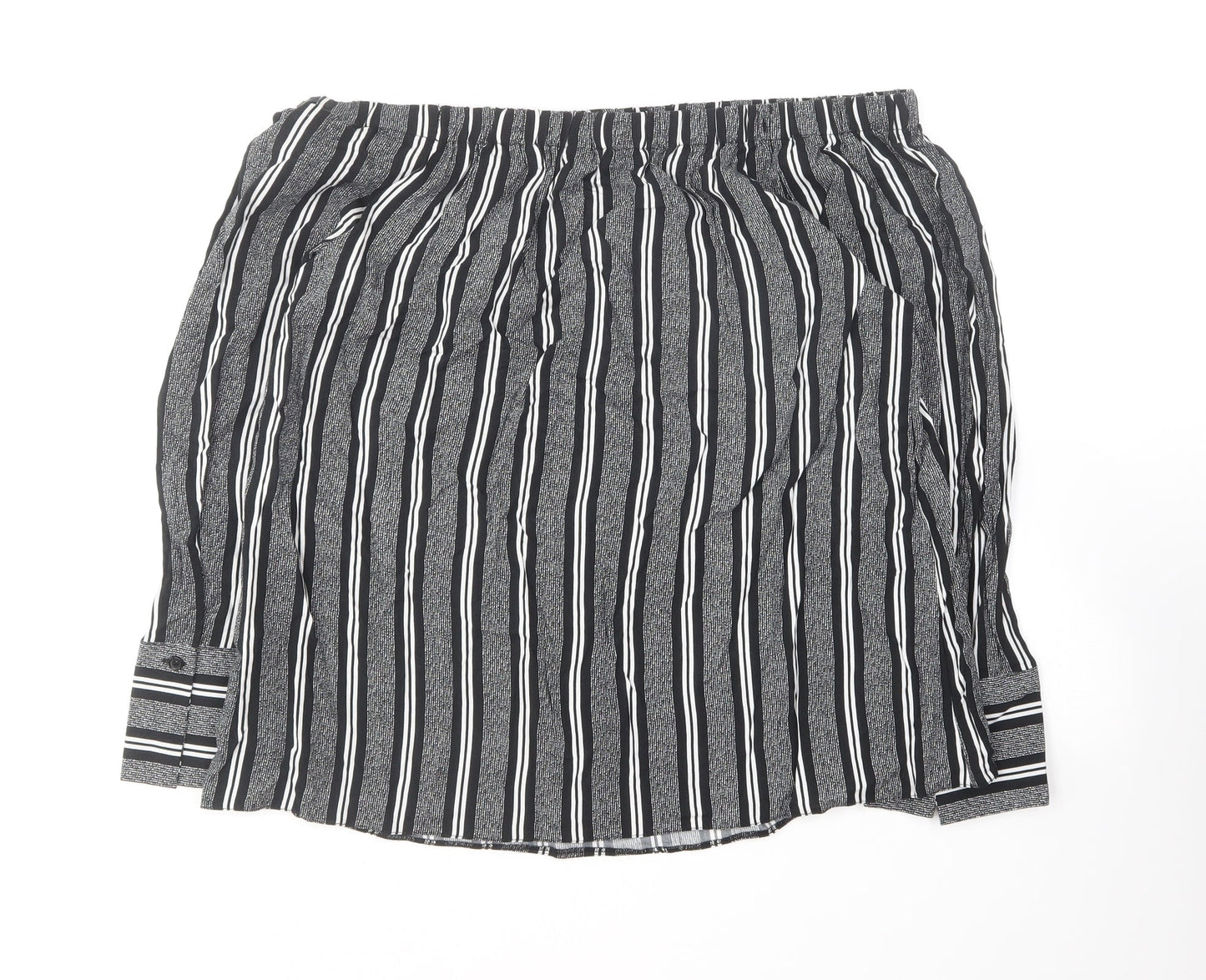 F&F Womens Black Striped Viscose Basic Blouse Size 14 Off the Shoulder