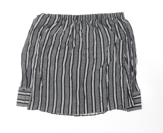 F&F Womens Black Striped Viscose Basic Blouse Size 14 Off the Shoulder