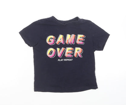 Primark Boys Blue Cotton Basic T-Shirt Size 3-4 Years Round Neck - Game Over