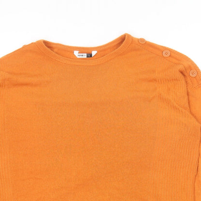 Pep&Co Womens Orange Round Neck Acrylic Pullover Jumper Size L