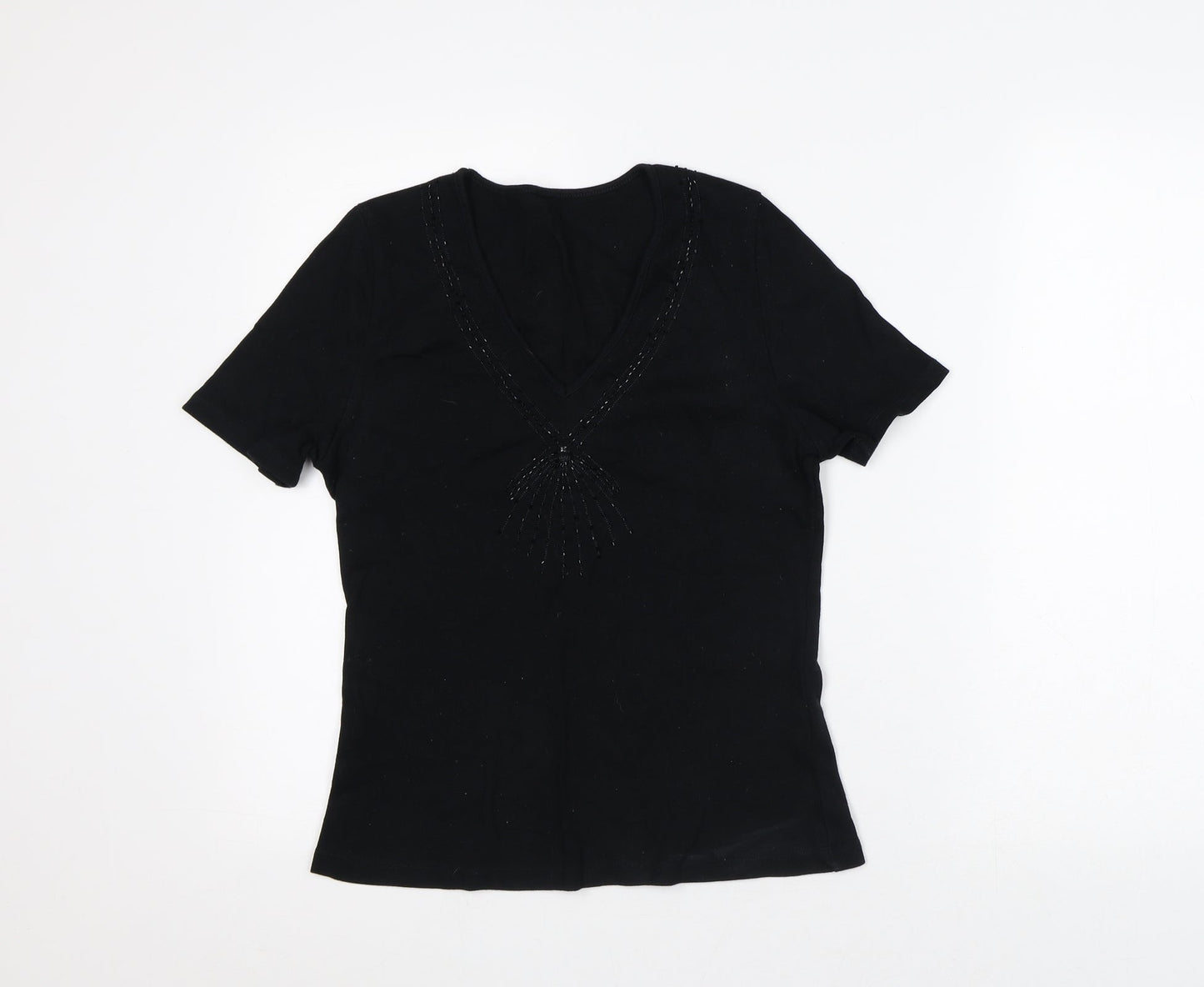 Womens UK Size 14 Preworn Black Basic T-Shirt