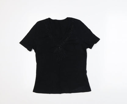 Womens UK Size 14 Preworn Black Basic T-Shirt