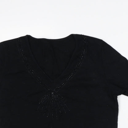 Womens UK Size 14 Preworn Black Basic T-Shirt
