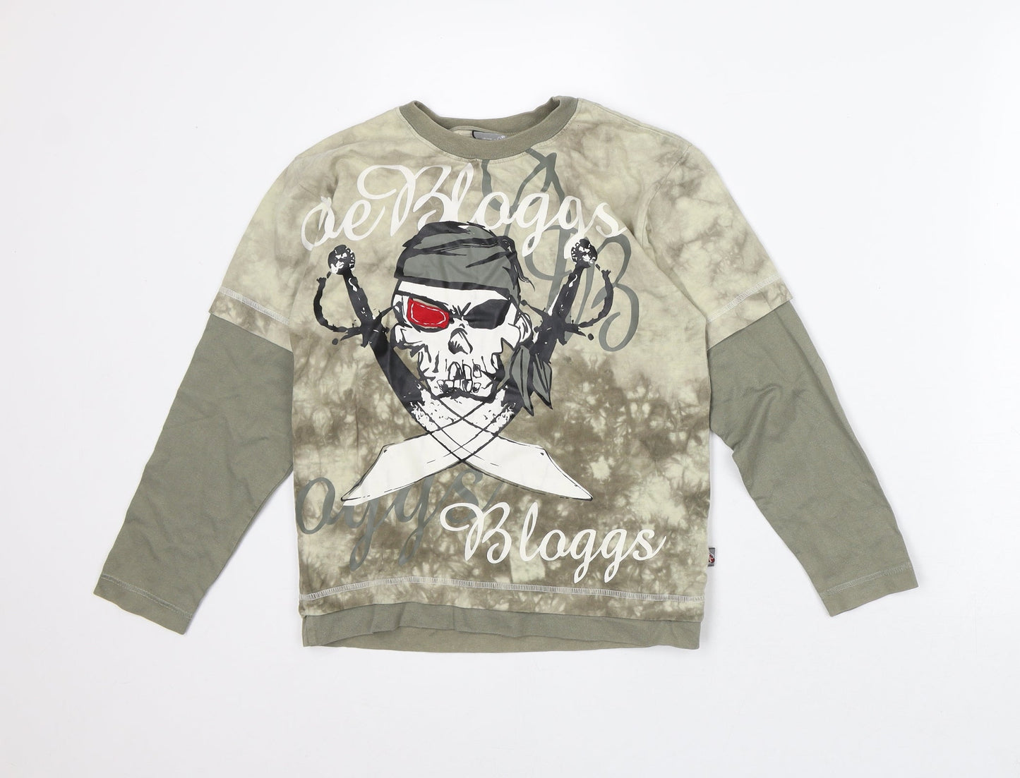 Joe Bloggs Boys Green Geometric Cotton Pullover Sweatshirt Size 9-10 Years - Skull