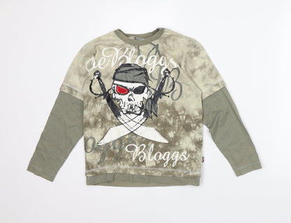 Joe Bloggs Boys Green Geometric Cotton Pullover Sweatshirt Size 9-10 Years - Skull