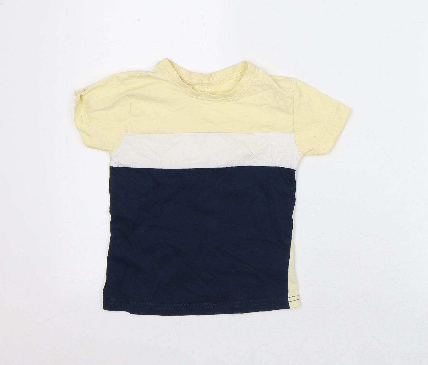 Primark Girls Yellow Striped Cotton Basic T-Shirt Size 4-5 Years Crew Neck