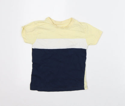Primark Girls Yellow Striped Cotton Basic T-Shirt Size 4-5 Years Crew Neck