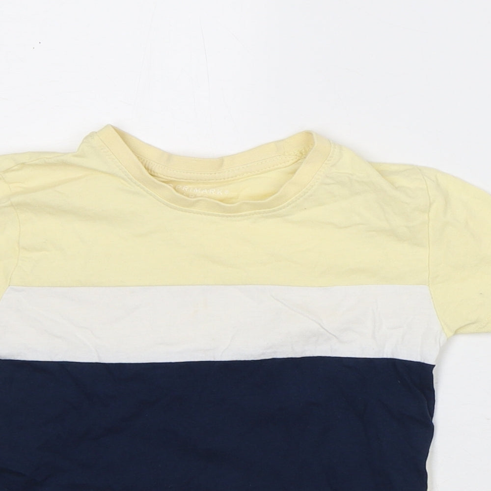 Primark Girls Yellow Striped Cotton Basic T-Shirt Size 4-5 Years Crew Neck