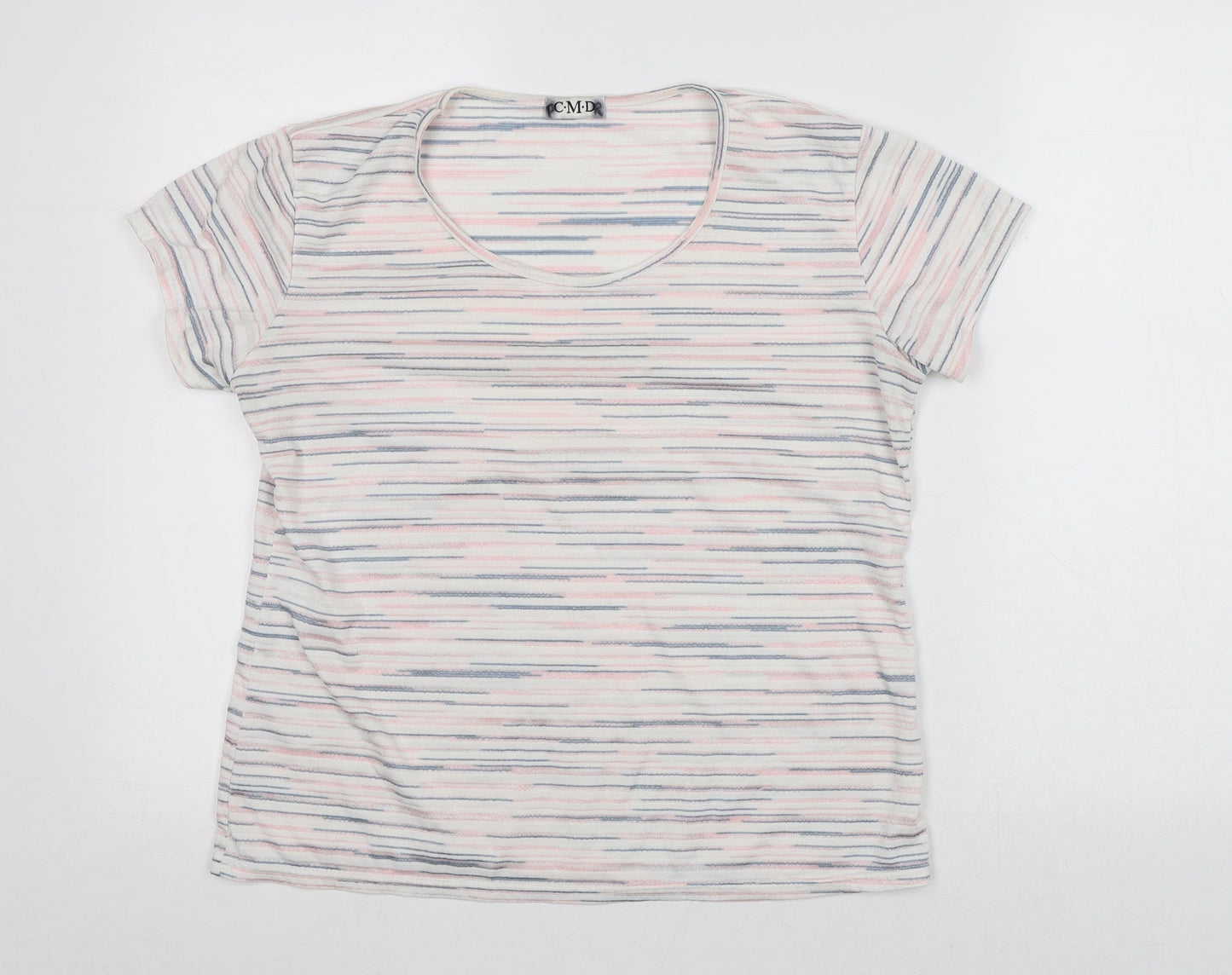 CMD Womens White Striped Nylon Basic T-Shirt Size M Round Neck