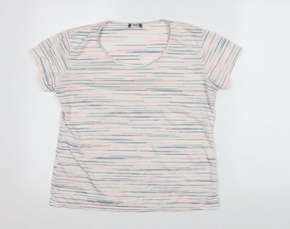 CMD Womens White Striped Nylon Basic T-Shirt Size M Round Neck