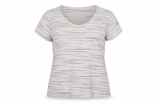 CMD Womens White Striped Nylon Basic T-Shirt Size M Round Neck