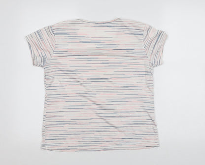 CMD Womens White Striped Nylon Basic T-Shirt Size M Round Neck