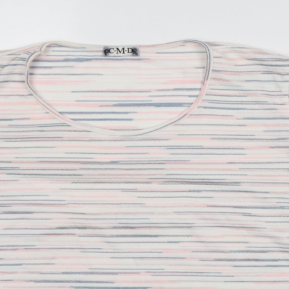 CMD Womens White Striped Nylon Basic T-Shirt Size M Round Neck