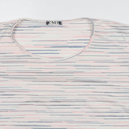 CMD Womens White Striped Nylon Basic T-Shirt Size M Round Neck