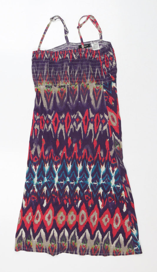 La Redoute Womens Multicoloured Geometric Cotton A-Line Size 6 Square Neck - Tie-dye